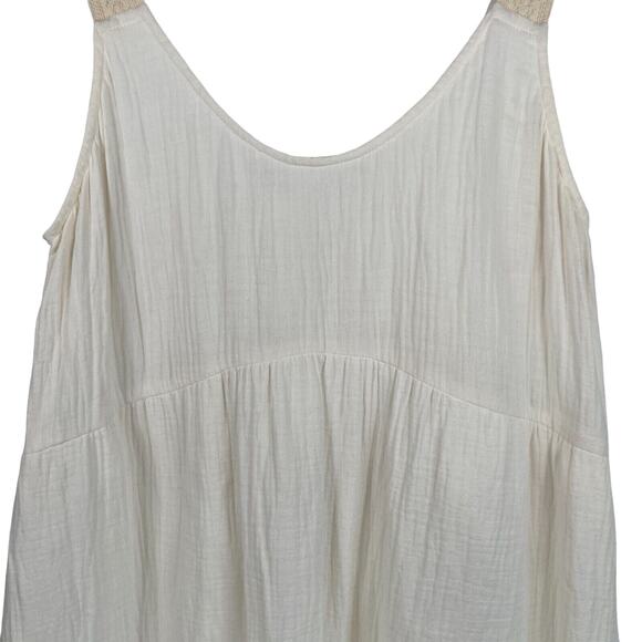 UpWest Plisse White Crochet Lace Detail Soft 100% Organic Cotton Maxi Dress M - Picture 5 of 16